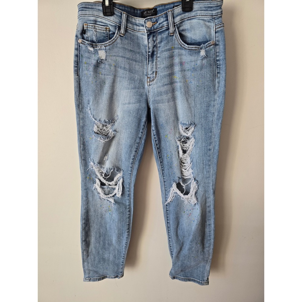 Judy Blue Boyfriend Fit Distressed Light Wash Jeans Paint Splatter Crop Size 30